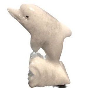 Hand Carved Alabaster Marble Dolphin Riding on Waves, Unsigned, approx. 4.5"